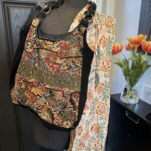 Womens Sz S/M WORLD MARKET  Lightweight Boho Floral Pullon Pants & Bag Bundle